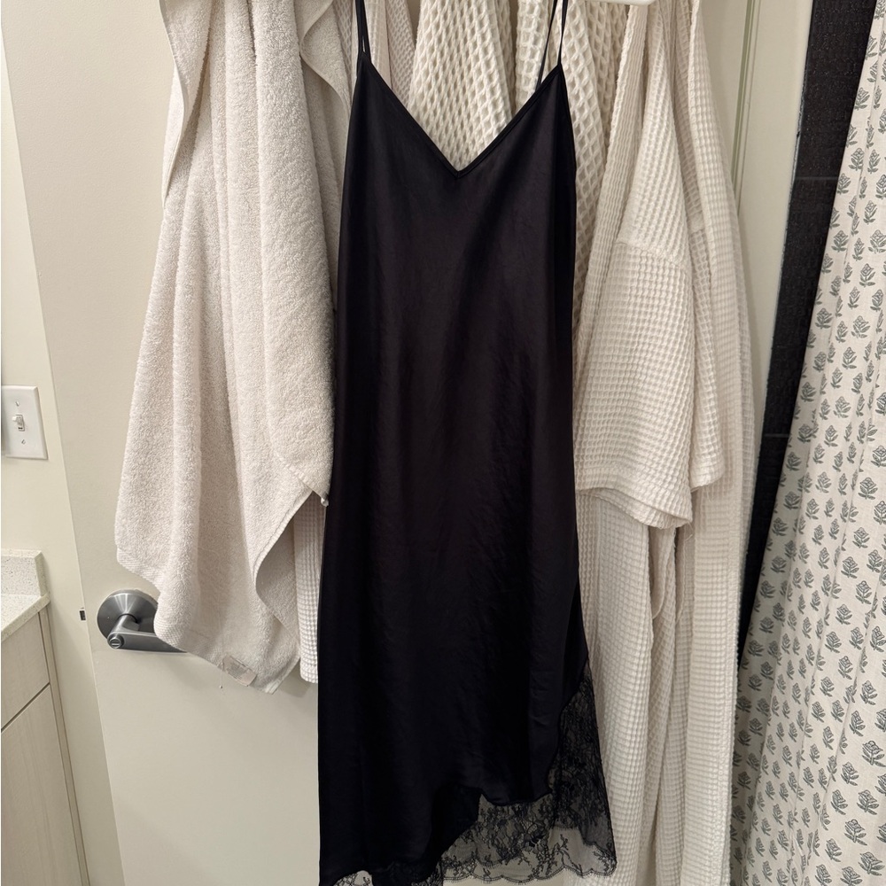 Elegant Black Slip Dress with Lace Trim